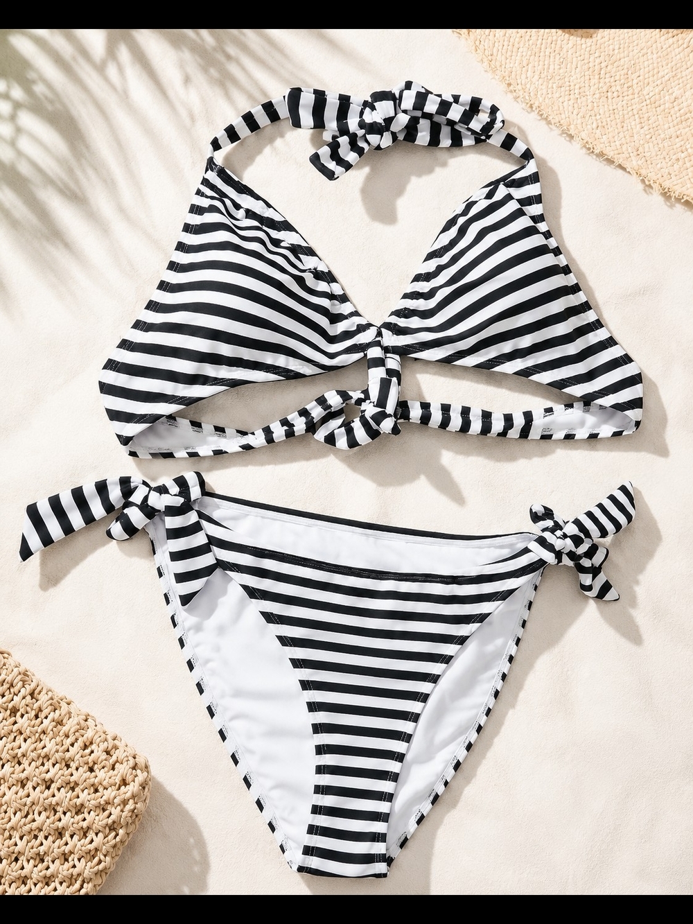 Meet.Curve Black & White Striped Tie Bikini Set NWT Size 4XL
